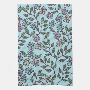 Teetuch Light BlueFloral mit Multicolor Pastel Geschirrtuch