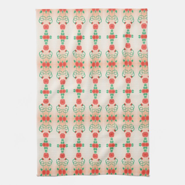 Teetuch mit rotem Blumenmuster Küchentuch (Vertikal)