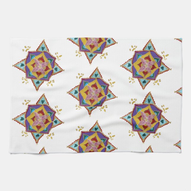 Teetuch Rosa Gelb Mandala Handtuch (Horizontal)