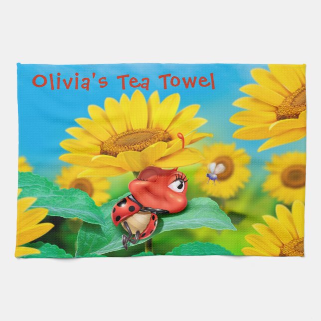 Teetücher Sonnenblumen und schläfrige Ladybug Geschirrtuch (Horizontal)