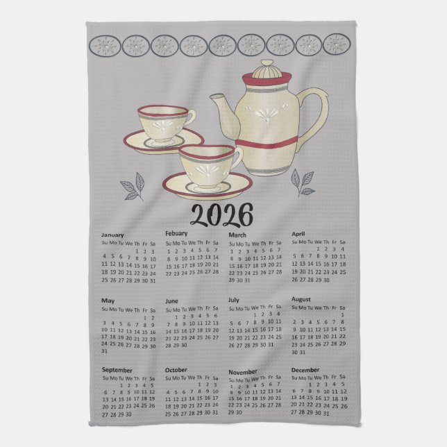 Teetuchkalender 2026 Zusammenstellungen und Teekan Geschirrtuch (Vertikal)