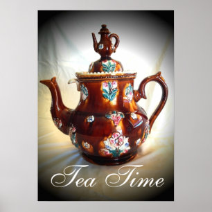 Teezeit altes antikes englisches Teekannenplakat Poster