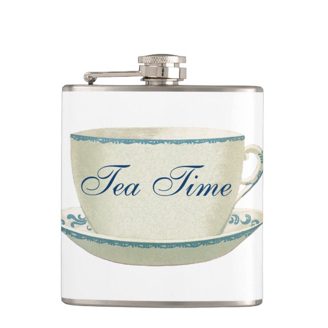 Teezeit-Blasse-Tasse Flachmann (Vorderseite)