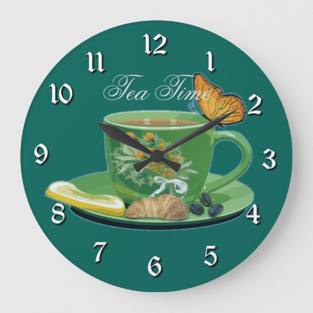 Teezeit Cup & Saucer Wall Clock Große Wanduhr (Vorderseite)