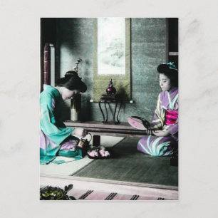 Teezeit für Zwei im alten Japan Vintage Geisha Postkarte