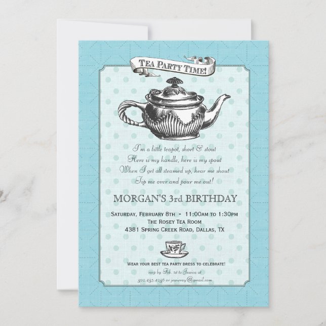 Teezeit Geburtstagsparty Einladung - Aqua Blue (Vorderseite)