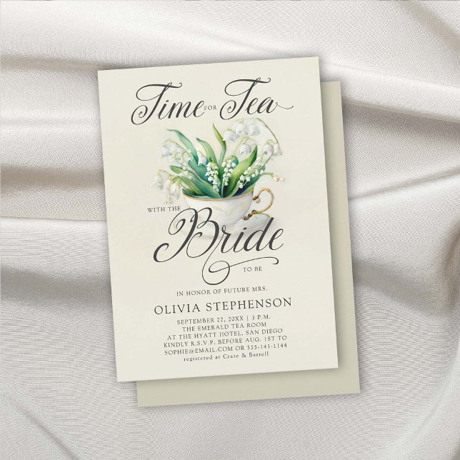 Teezeit Lily of Valley Elegantes Brautparty Einladung (bridal tea time shower invitation elegant modern classic lily of the valley floral flowers romantic)