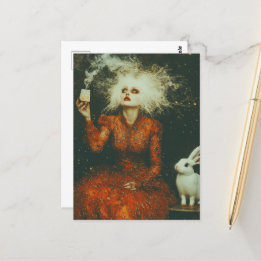 Teezeit mit dem weißen Kaninchen Postkarte