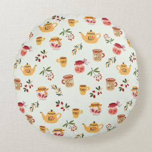 Teezeit Nahtloses Muster Rundes Kissen