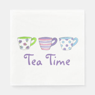 Teezeit Pastel Teacups Nachmittags Teaparty Serviette