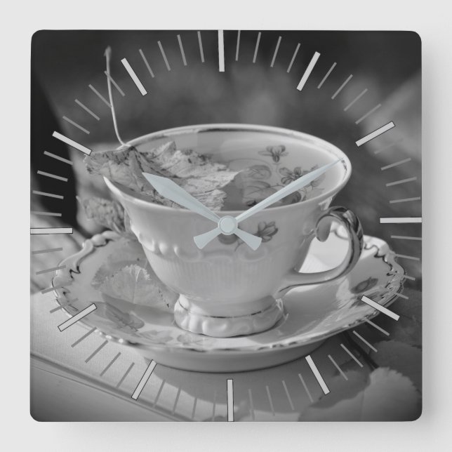 Teezeit Quadratische Wanduhr (Vorderseite)