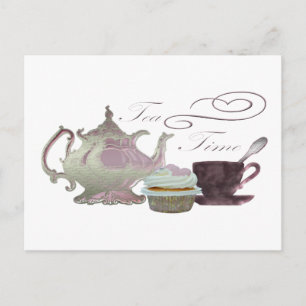 Teezeit Rosa Cupcake Kunst Postkarte