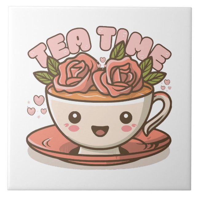 Teezeit-Rosentee Kawaii Fliese (Vorderseite)
