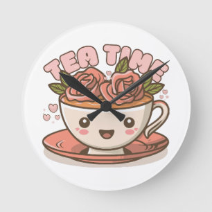 Teezeit-Rosentee Kawaii Runde Wanduhr