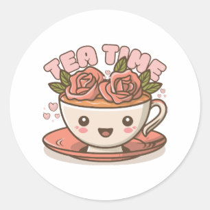 Teezeit-Rosentee Kawaii Runder Aufkleber