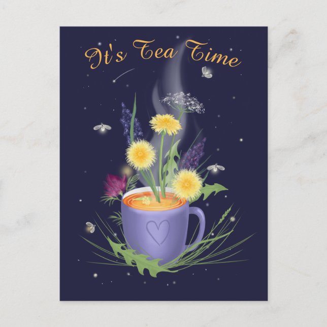 Teezeit Sommerblumen Postkarte (Vorderseite)