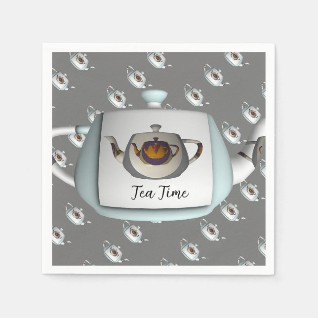 Teezeit-Teekannen Grau  Serviette (Vorderseite)