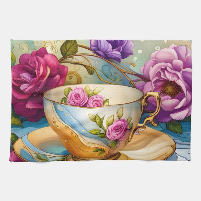 Teezeit - Teetassen-Kunst  Geschirrtuch (Horizontal)