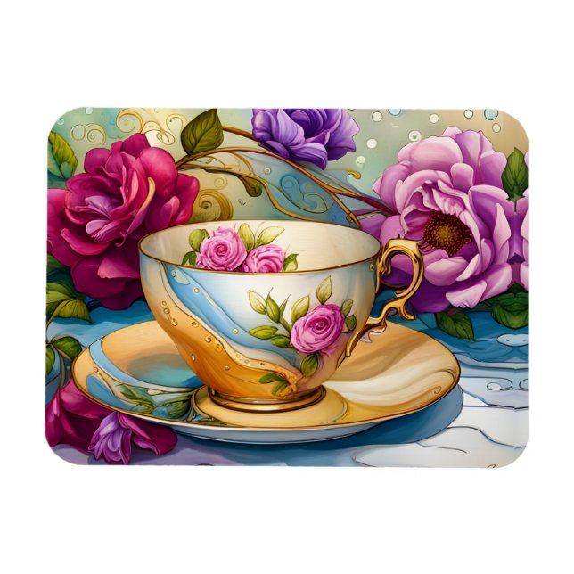 Teezeit - Teetassen-Kunst  Magnet (Horizontal)