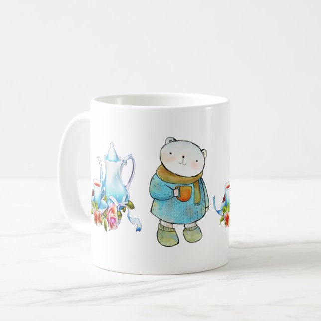 Teezeitblauer Bär mit Teapot-Design Kaffeetasse (Vorderseite Links)