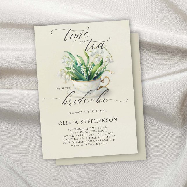 Teezeitlily des Valley Calligraphy Brautparty Einladung (bridal tea shower invitation lily of the valley floral flowers modern calligraphy elegant romantic )