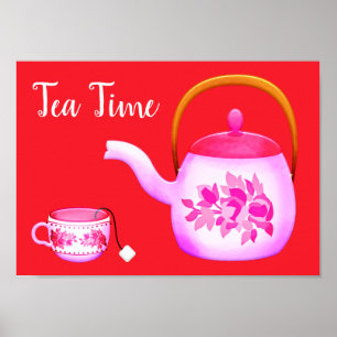 Teezeitslogan Teeliebhaber Pink Vintag Teekanne Ar Poster