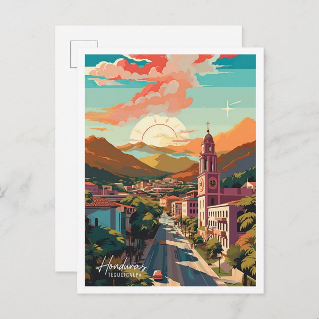 Tegucigalpa Honduras Vintage Reise Illustration Postkarte (Vorne/Hinten)