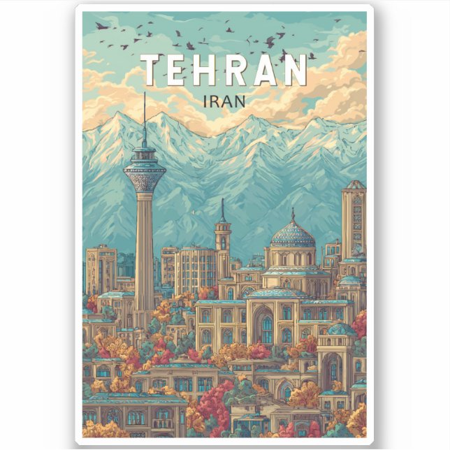 Teheran Iran Illustration Travel Art Vintag Aufkleber (Vorderseite)