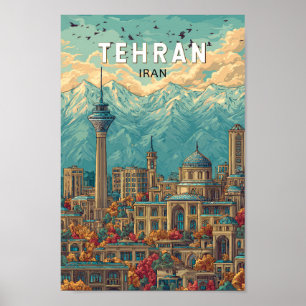 Teheran Iran Illustration Travel Art Vintag Poster