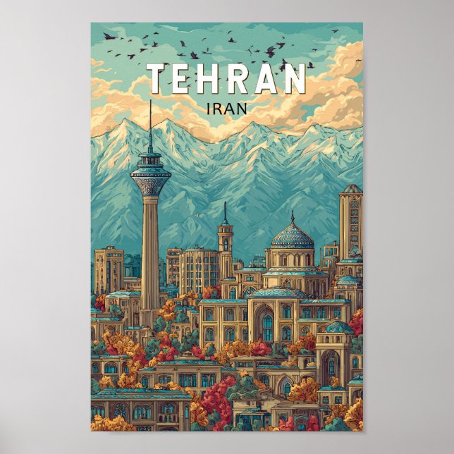 Teheran Iran Illustration Travel Art Vintag Poster (Vorne)