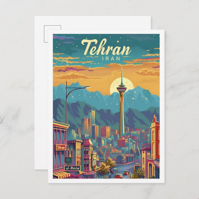 Teheran Iran Vintag Art Travel Illustration Postkarte (Vorne/Hinten)
