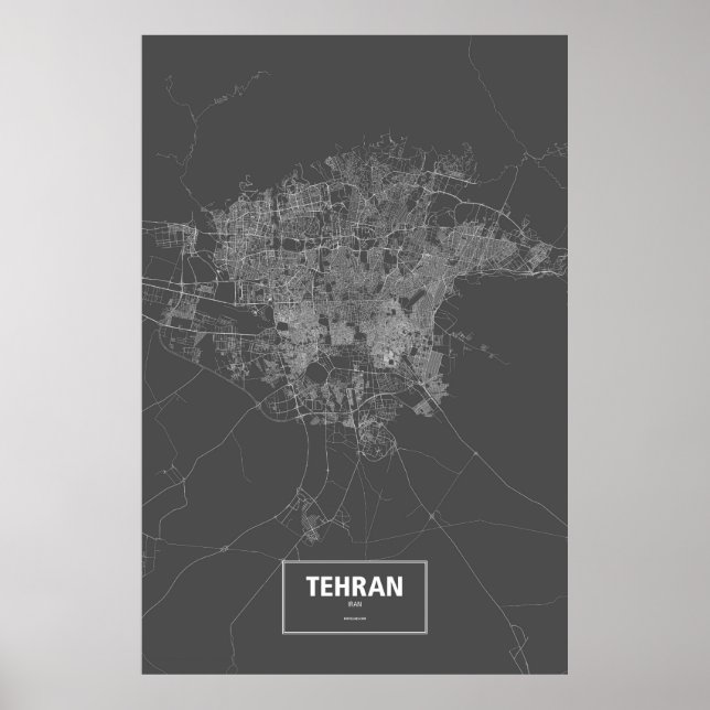 Teheran, Iran (weiß auf schwarz) Poster (Vorne)