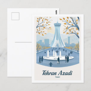 Tehran Azadi Tower Iran Vintage Travel Place Postkarte