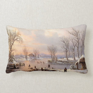 Teich-Eis-Skaten-Winter-Schnee-Landthrow-Kissen Lendenkissen