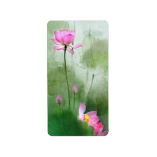 TEICH LOTUS L Chinese-Bürsten-Malerei-Kunst Adressaufkleber