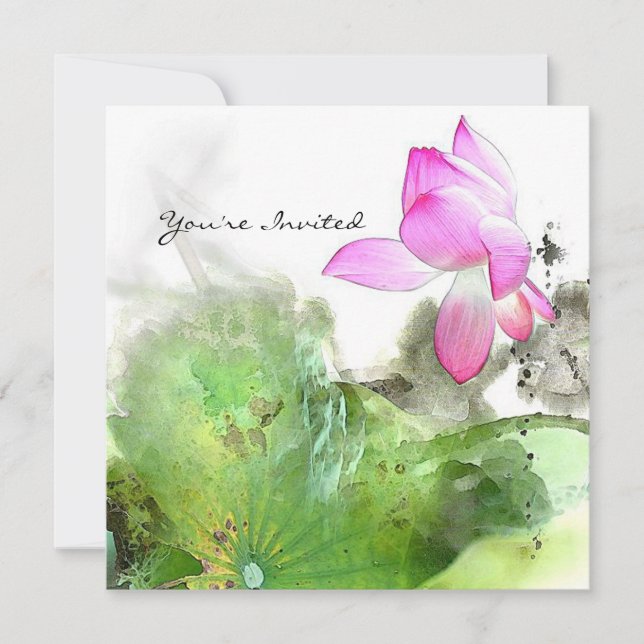TEICH LOTUS L Chinese-Bürsten-Malerei-Kunst Einladung (Vorderseite)