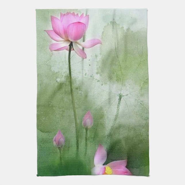 TEICH LOTUS L Chinese-Bürsten-Malerei-Kunst Handtuch (Vertikal)