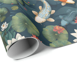 Teich mit Koi und Lotusblumen-Muster, elegante Nat Geschenkpapier