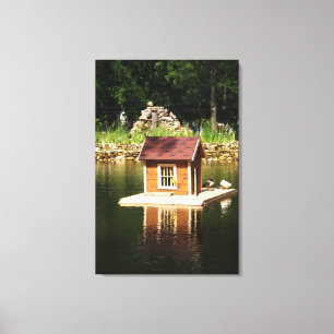 Teich mit Vogelhaus Leinwanddruck