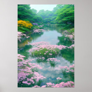 Teich rosa Blume Poster