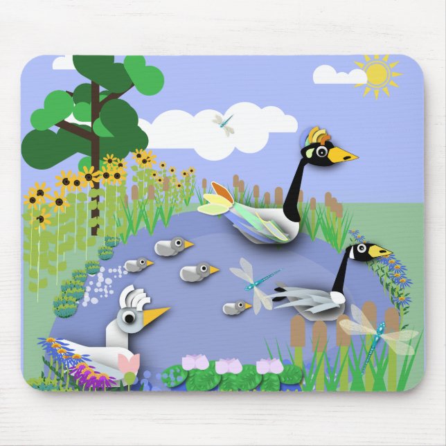 Teiches im Cartoon mit Gänsen und Enten Mousepad (Vorne)