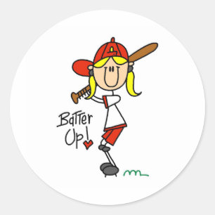Teig oben! Softball-Strichmännchen-Aufkleber Runder Aufkleber