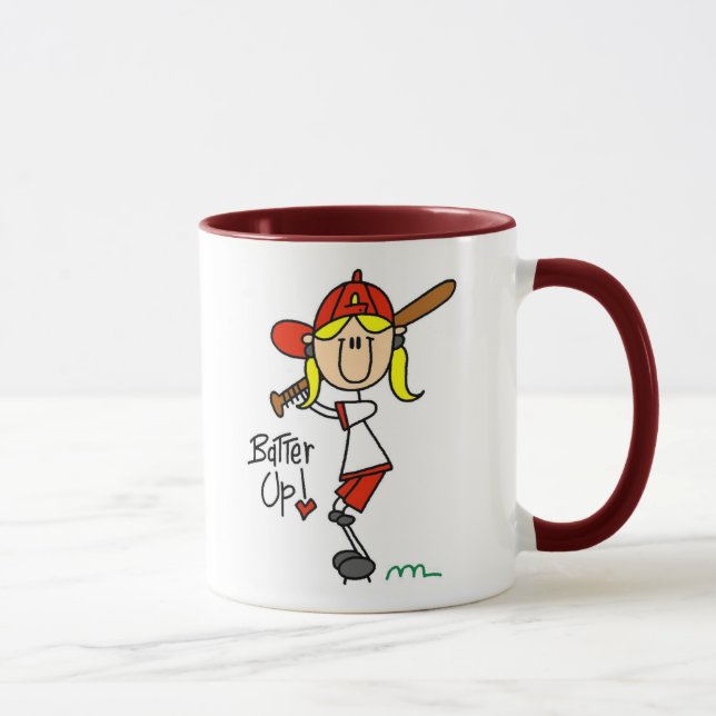 Teig oben! Softball-Strichmännchen-Tasse Tasse (Rechts)