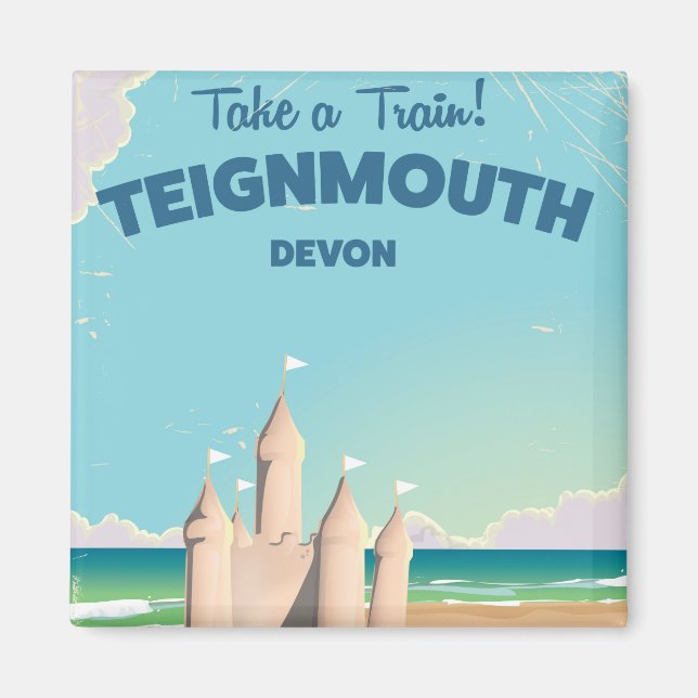 Teignmouth Beach Devon Vintage Reiseplakat Magnet (Vorne)