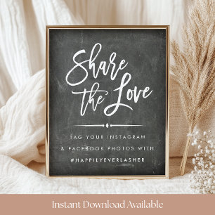 Teile die Liebe   Chalkboard Wedding Hashtag Poster
