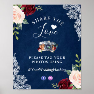 Teilen Sie die Liebe Hashtag Navy Blush Blush Flor Poster