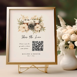 Teilen Sie die Liebe Vintag Camera Wedding QR Code Poster