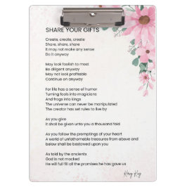 Teilen Sie Ihre Geschenke Inspiration Empowerment Klemmbrett