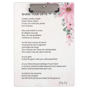 Teilen Sie Ihre Geschenke Inspiration Empowerment Klemmbrett