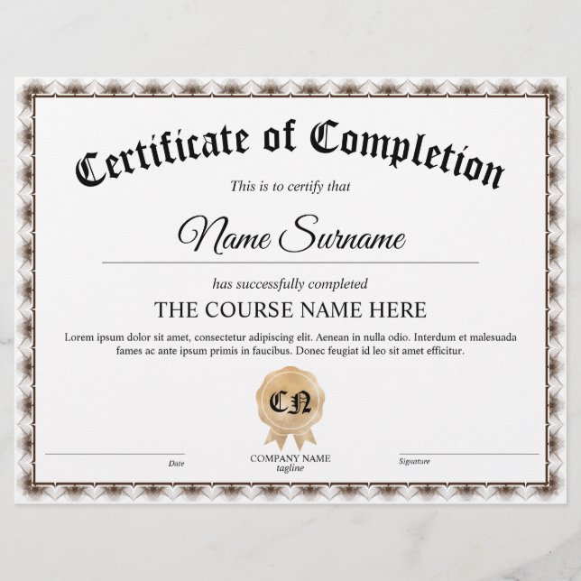 Teilnahmezertifikat (Vorderseite)